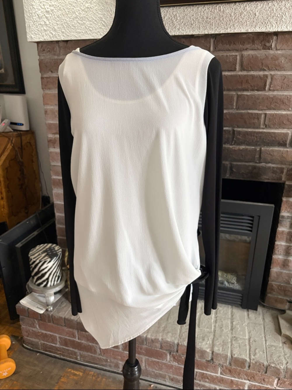 Zara Black and White Asymmetric Long Sleeve Blouse